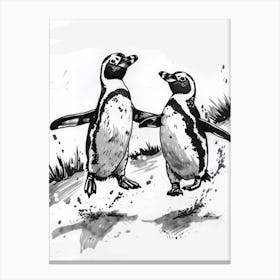 African Penguin Chasing Each Other 3 Canvas Print