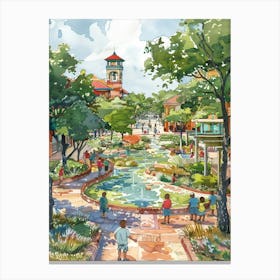 Storybook Illustration Red River Cultural District Austin Texas 2 Canvas Print