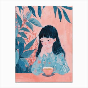 Girl Drinking Tea Lo Fi Kawaii Illustration 1 Canvas Print