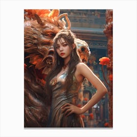 Chinese Girl With Dragon 13 Canvas Print