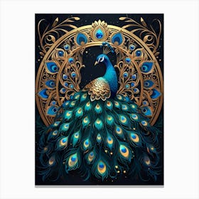 Peacock On A Black Background 1 Canvas Print