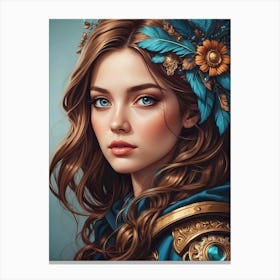 Beautiful Girl With Blue Feathers Canvas Print