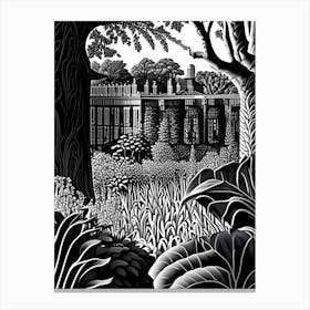 Kew Gardens Hillsborough Castle, United Kingdom Linocut Black And White Vintage Canvas Print