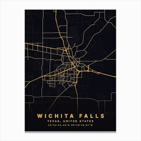 Wichita Falls Texas Usa Black And Gold Map Canvas Print