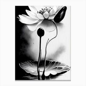 Lotus And Butterfly 1 Symbol Black And White Painting Canvas Print