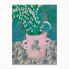 Lillies Of The Valley In A Pink Pot Canvas Print