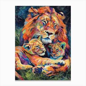 Asiatic Lion Family Bonding Fauvist Painting 2 Canvas Print