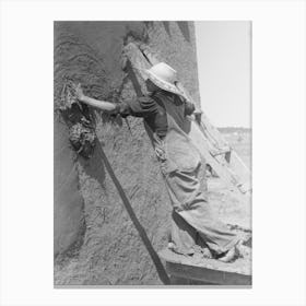 Spanish American Woman Plastering Adobe House, Chamisal, New Mexico By Russell Lee 1 Canvas Print