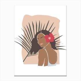 Summer Cutout Girl With Hibiscus Canvas Print