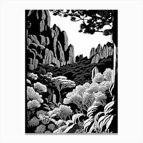 Garden Of The Gods, Usa Linocut Black And White Vintage Canvas Print