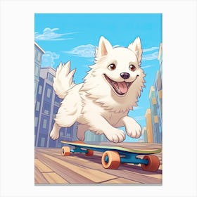 American Eskimo Dog Skateboarding Illustration 1 Canvas Print