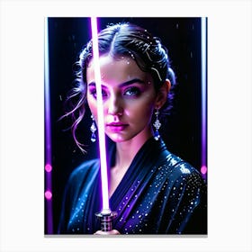 Jedi woman with violet, pink lightsaber Canvas Print
