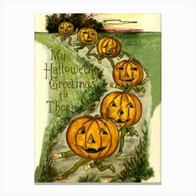 Jack O" Lanterns On The Road, Vintage Halloween Poster Canvas Print