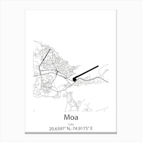 Moa,Cuba Minimalist Map Canvas Print