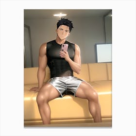 Mirror selfie in shiny sports outfit after workout session Canvas Print