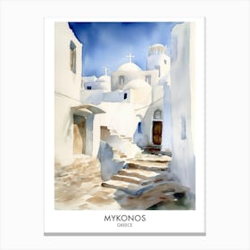 Mykonos Greece Watercolour Travel Poster 1 Canvas Print
