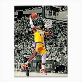 Lebron James Of The Los Angeles Lakers Goes Up For The Dunk During The Game Against The Sacramento Kings Canvas Print