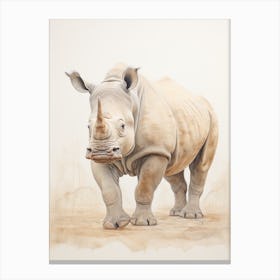 Vintage Illustration Of A Rhino Walking Through The Desert 2 Canvas Print