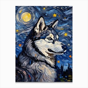 Siberian Husky Starry Night Dog Portrait Canvas Print