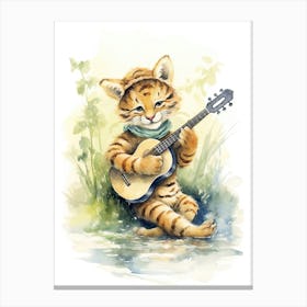 Tiger Illustration Playing An Instrument Watercolour 3 Canvas Print