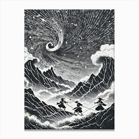 Shinobi In The Mountains Linocut Canvas Print