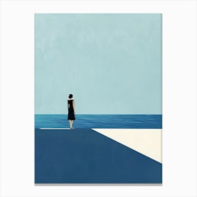 Woman Walking By The Ocean Canvas Print