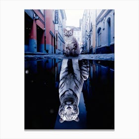 Kitten And Big White Tiger Canvas Print