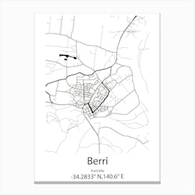 Berri,Australia Minimalist Map Canvas Print