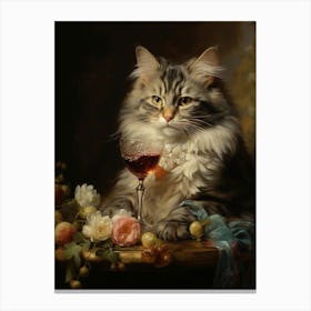 Cat Drinking Wine Rococo Style 2 Canvas Print