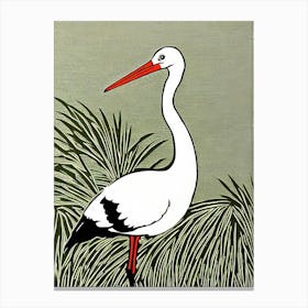 Stork Linocut Bird Canvas Print