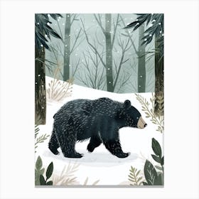 American Black Bear Walking Through Snow Storybook Illustration 1 Canvas Print