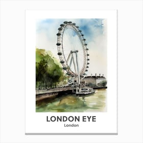 London Eye, London 2 Watercolour Travel Poster Canvas Print
