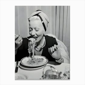 A Woman Eating Spaghetti At The Black & White Festival In Sanremo, Italy, Circa 1950 Canvas Print