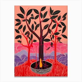 Pink And Red Plant Illustration Rubber Tree 2 Canvas Print