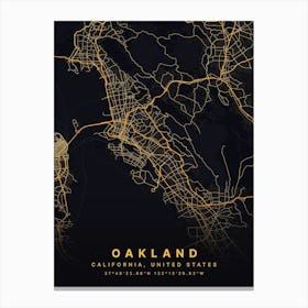 Oakland California Usa Black And Gold Map Stampe su tela