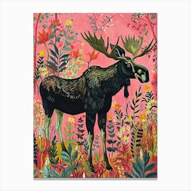 Floral Animal Painting Moose 1 Canvas Print