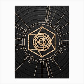 Geometric Glyph Symbol in Gold with Radial Array Lines on Dark Gray n.0272 Canvas Print