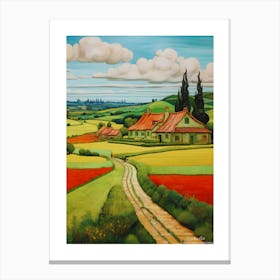 Green plains, distant hills, country houses,renewal and hope,life,spring acrylic colors.30 Canvas Print