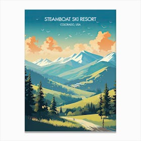 Poster Of Steamboat Ski Resort   Colorado, Usa, Ski Resort Illustration 2 Canvas Print