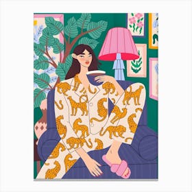 Illustration Of A Woman In Pajamas Canvas Print