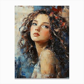 Young and Dreamy Girl With Curly Brown Hair On A Mysterious Abstract Canvas Print