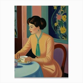 Woman Drinking Tea Canvas Print