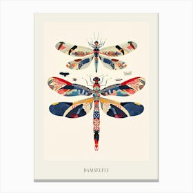 Colourful Insect Illustration Damselfly 4 Poster Canvas Print