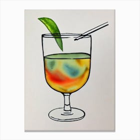 Dirty Shirley Minimal Line Drawing With Watercolour Cocktail Poster Canvas Print