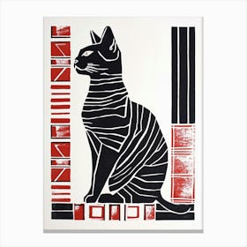 Egyptian Mau Cat Linocut Blockprint 7 Canvas Print
