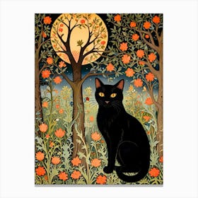 William Morris Style Black Cat In The Forest Canvas Print