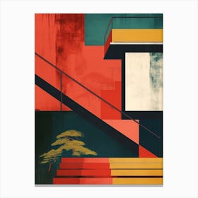 Japandi Cubist Fusion: Stairway To Heaven Canvas Print