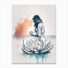 Lotus Flower Monochromatic Watercolor Woman Silhouette Canvas Print