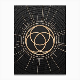 Geometric Glyph Symbol in Gold with Radial Array Lines on Dark Gray n.0135 Canvas Print