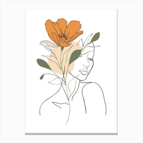 Woman Portrait Monoline Minimalist Hand Drawing Boho Illustration (19) Canvas Print